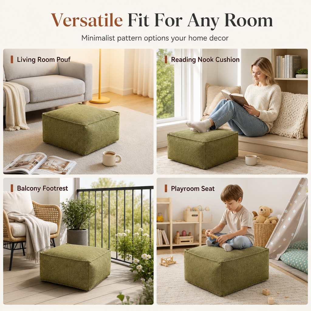 Aufbewahrungs-Pouf-Bezug – Großer Reißverschluss, waschbar & 45x45x23cm