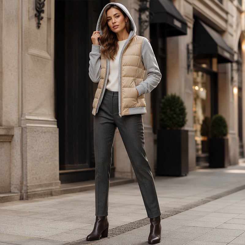 Damen Color-Block Wattierte Kapuzenjacke