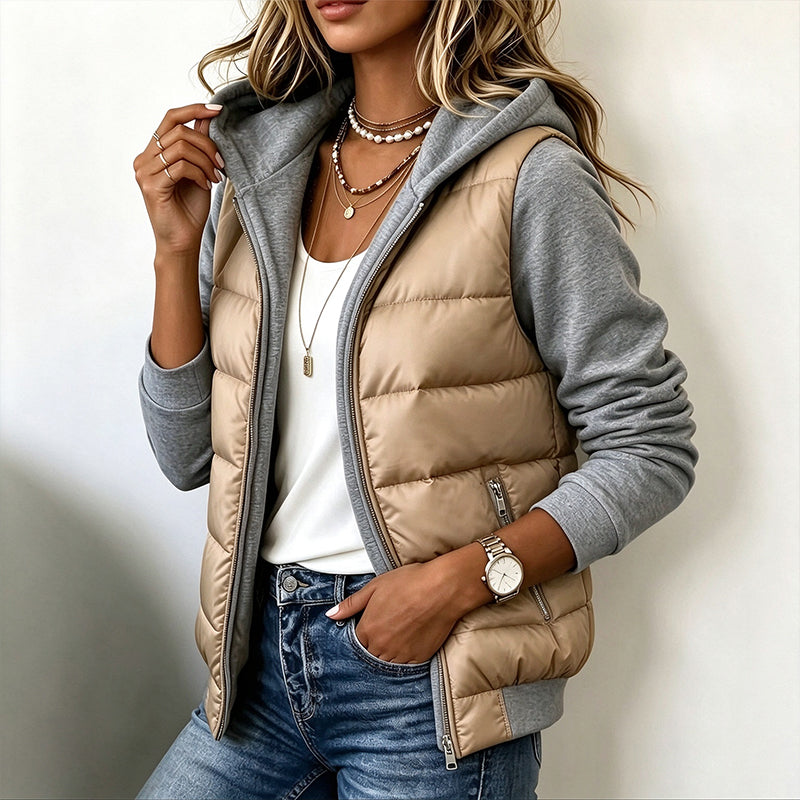 Damen Color-Block Wattierte Kapuzenjacke