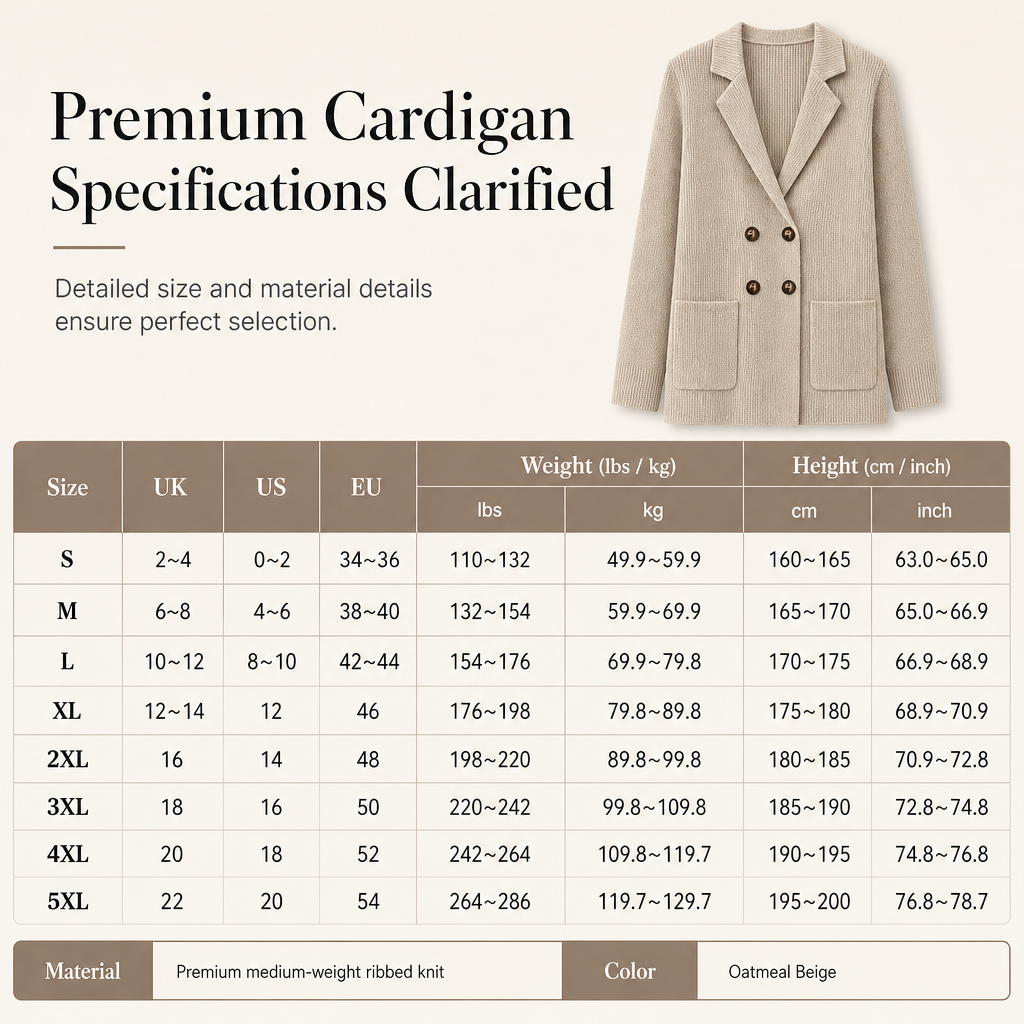 Damen Doppelreihige Gerippte Strick-Cardigan mit Taschen und Gekerbtem Revers