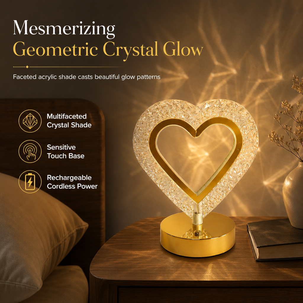 Geometrische Kristall-Nachtlampe: Touch-Steuerung, 3 Farben, USB-aufladbar, gemütliches Schlafzimmerlicht