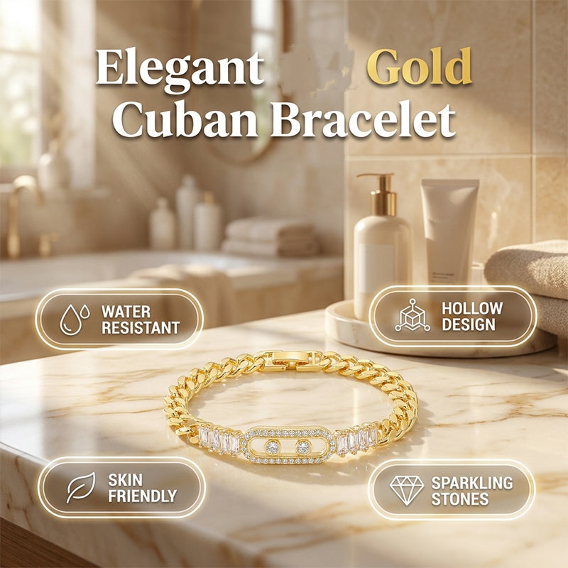 Damen Kubaketten-Armband mit Zirkonia in Goldton