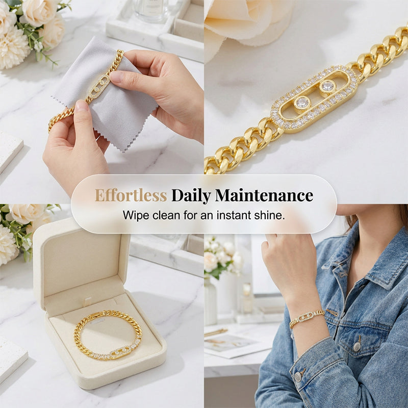 Damen Kubaketten-Armband mit Zirkonia in Goldton