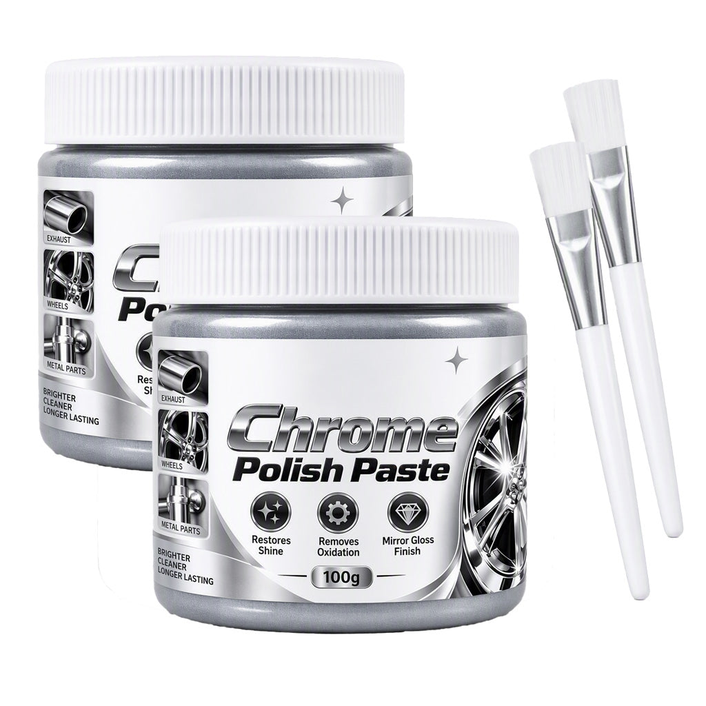 Metall Chrom Politur & Restaurator Paste mit Bürste – Hochleistungs Chrom Poliercreme, Oxidationsentferner für Autofelgen, Metallverkleidung, Wasserhähne & Chromoberflächen