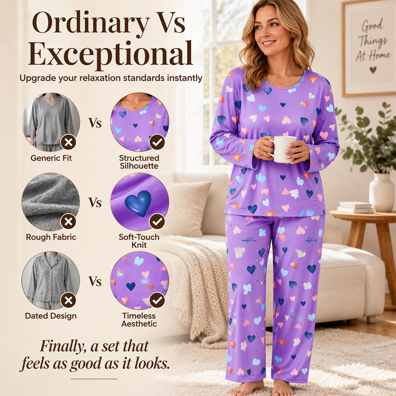 Damen-Pyjama-Set mit Herzaufdruck und langen Ärmeln