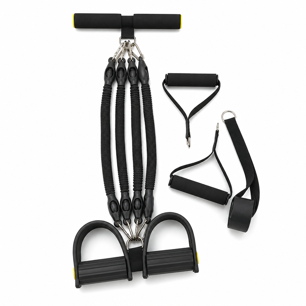 Pedal-Widerstandsband – 4 Widerstandsstufen, Verstärkte Karabiner & Ganzkörper-Heimtraining