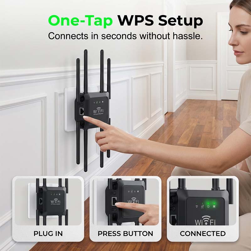 Long Range WiFi Extender für das Zuhause – acht Hochleistungsantennen, Dual-Band & tote Zonen eliminiert – perfekt für Keller, Dachböden und Außenbereiche