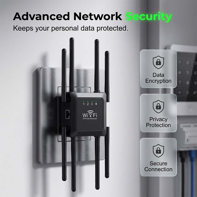 Long Range WiFi Extender für das Zuhause – acht Hochleistungsantennen, Dual-Band & tote Zonen eliminiert – perfekt für Keller, Dachböden und Außenbereiche