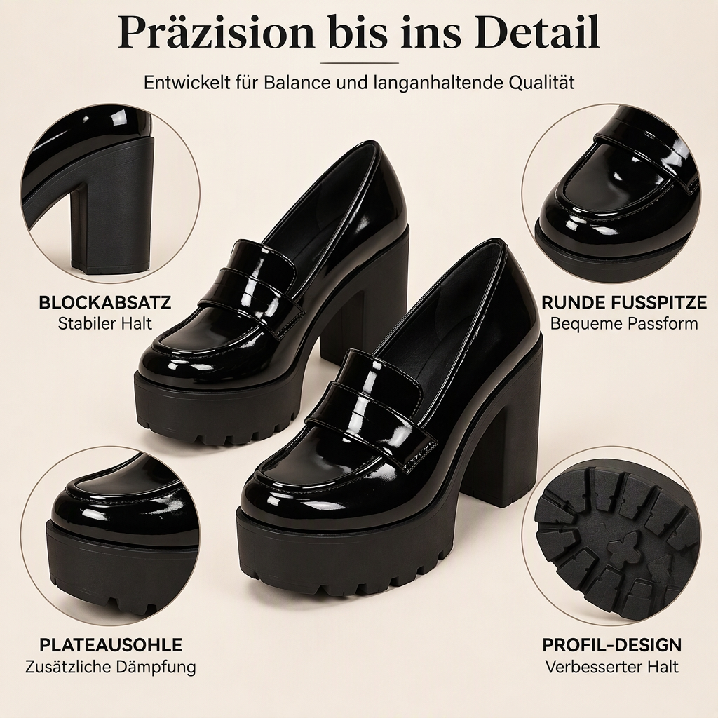 Damen-Loafer mit Plateau-Sohle & klobigem Absatz – bequem & stylish