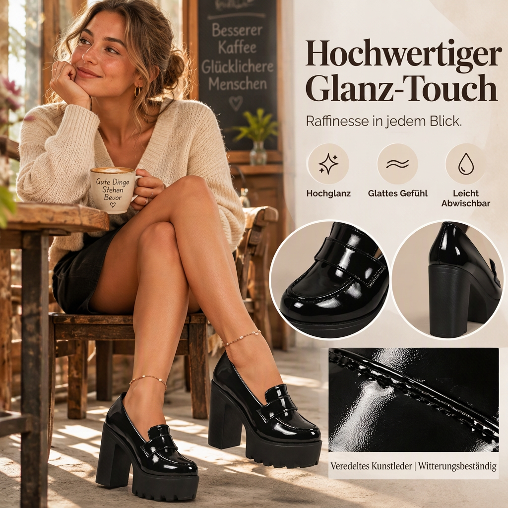 Damen-Loafer mit Plateau-Sohle & klobigem Absatz – bequem & stylish