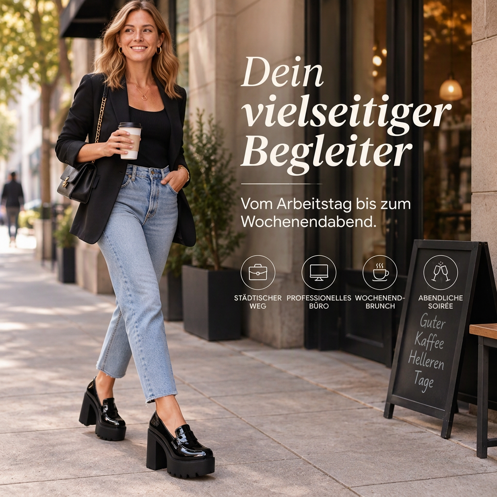 Damen-Loafer mit Plateau-Sohle & klobigem Absatz – bequem & stylish