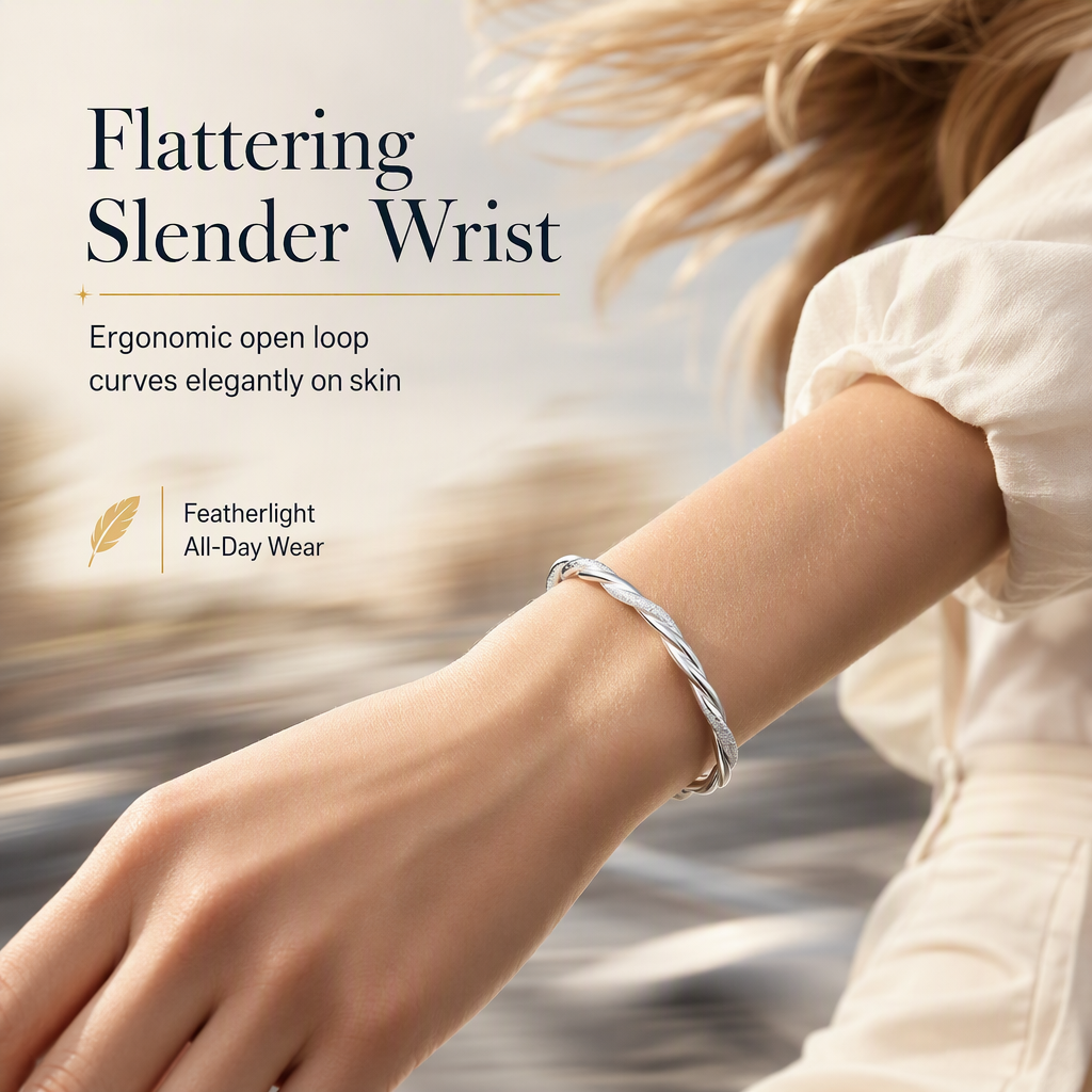 Unendliches Möbius-Twist-Armreif mit gleitendem verstellbarem Verschluss und doppelt strukturiertem Finish