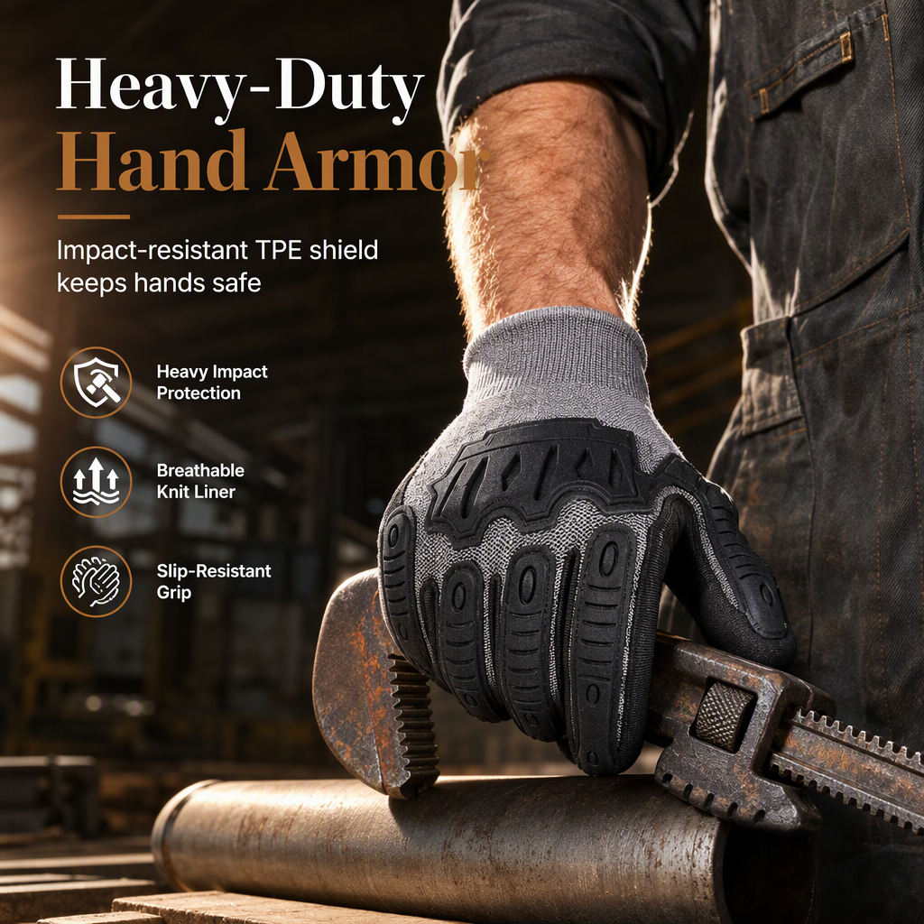 Verstärkte Schlagfeste Arbeitshandschuhe | Heavy Duty Sicherheitshandschuhe, Stoß- & Verschleißschutz für Mechaniker & Bau
