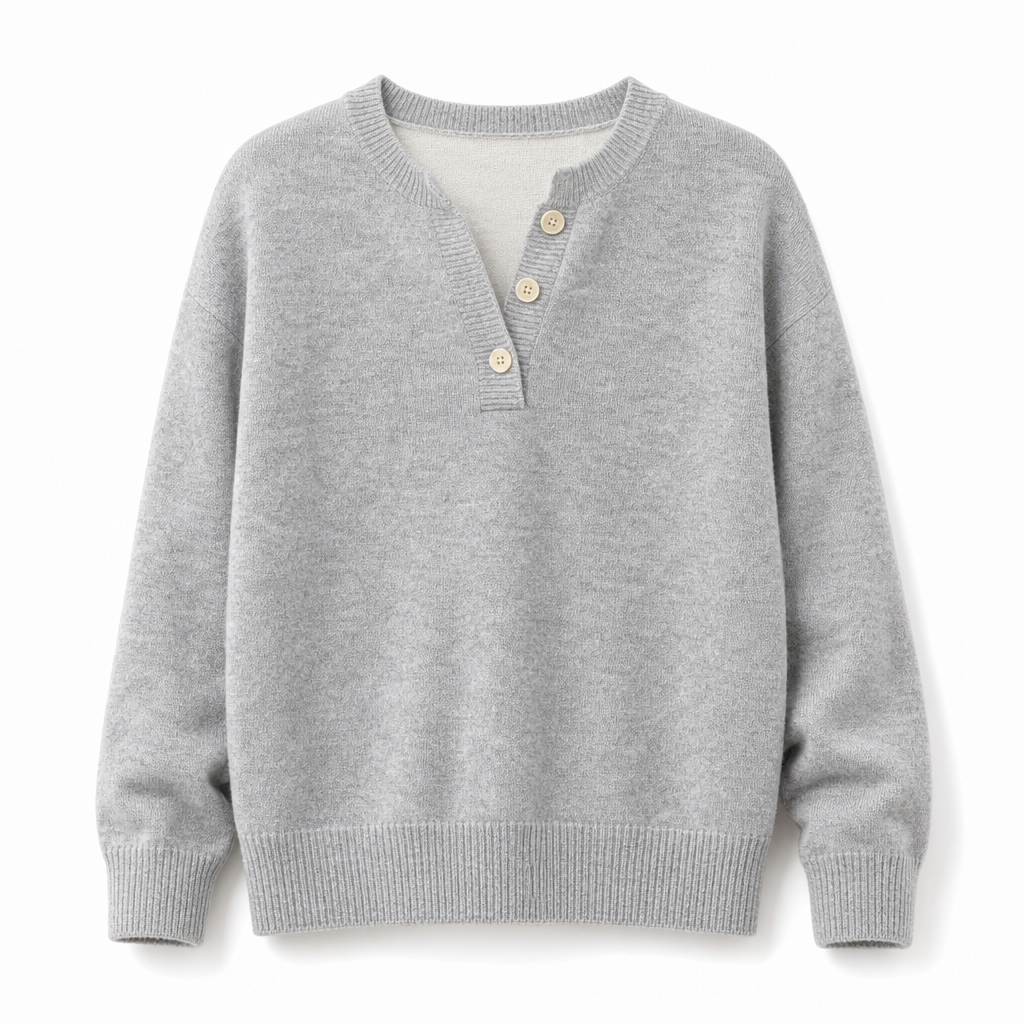 Mock Zweiteiliger V-Ausschnitt Gestrickter Pullover mit Knopfdetails
