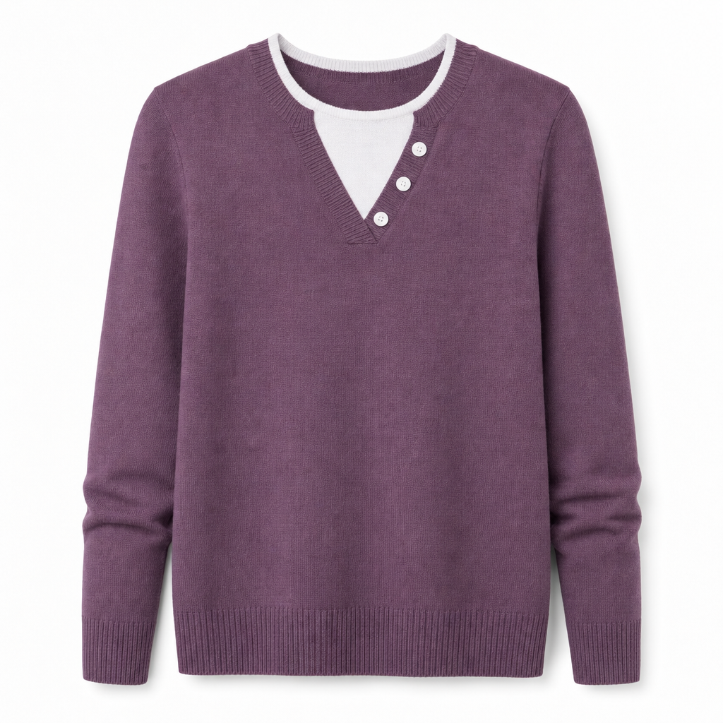 Mock Zweiteiliger V-Ausschnitt Gestrickter Pullover mit Knopfdetails