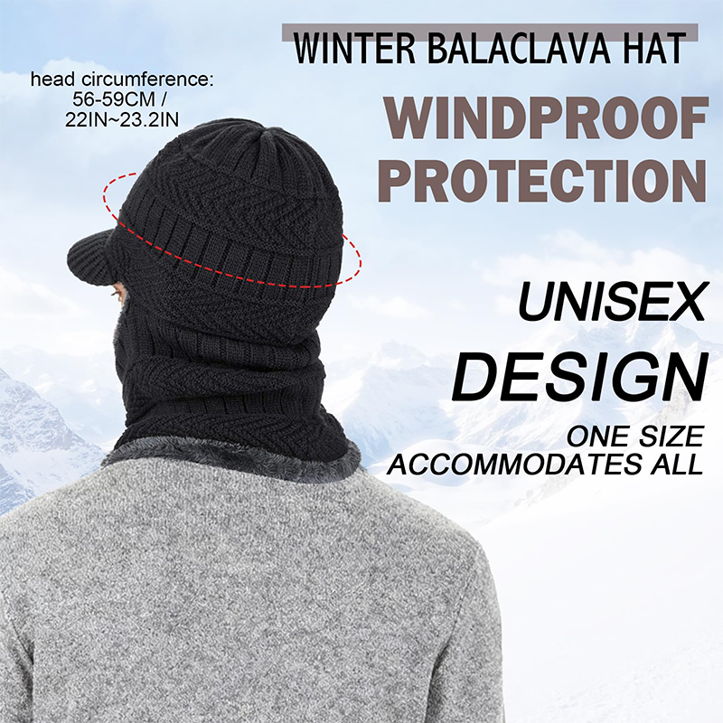 3-in-1 Winter Balaklava Thermische Kapuze mit Schirm