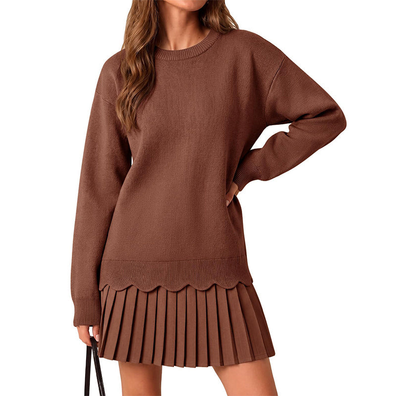 Damen Zweiteiler aus Pullover mit Muschelkante und Plisseerock