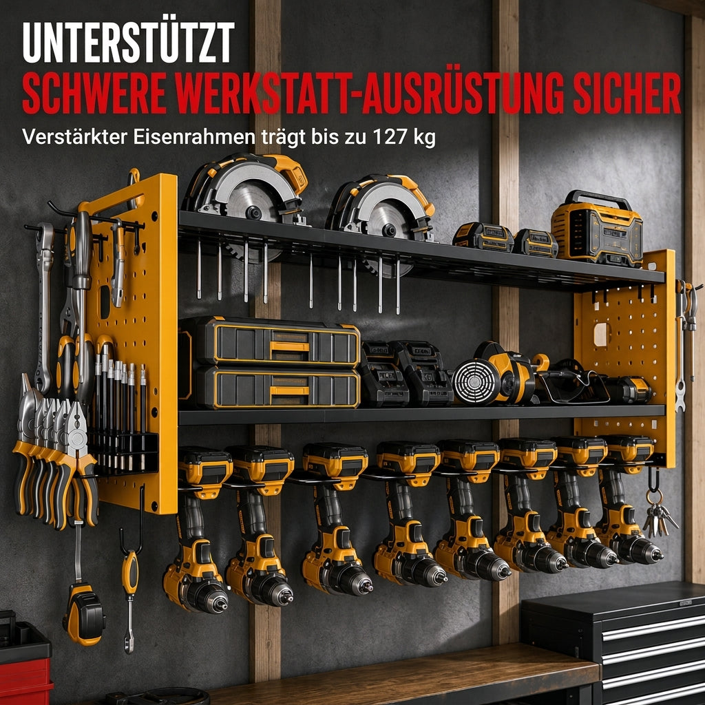 Wandmontiertes Werkzeugregal aus Stahl – Bohrer und Werkzeuge platzsparend aufbewahren