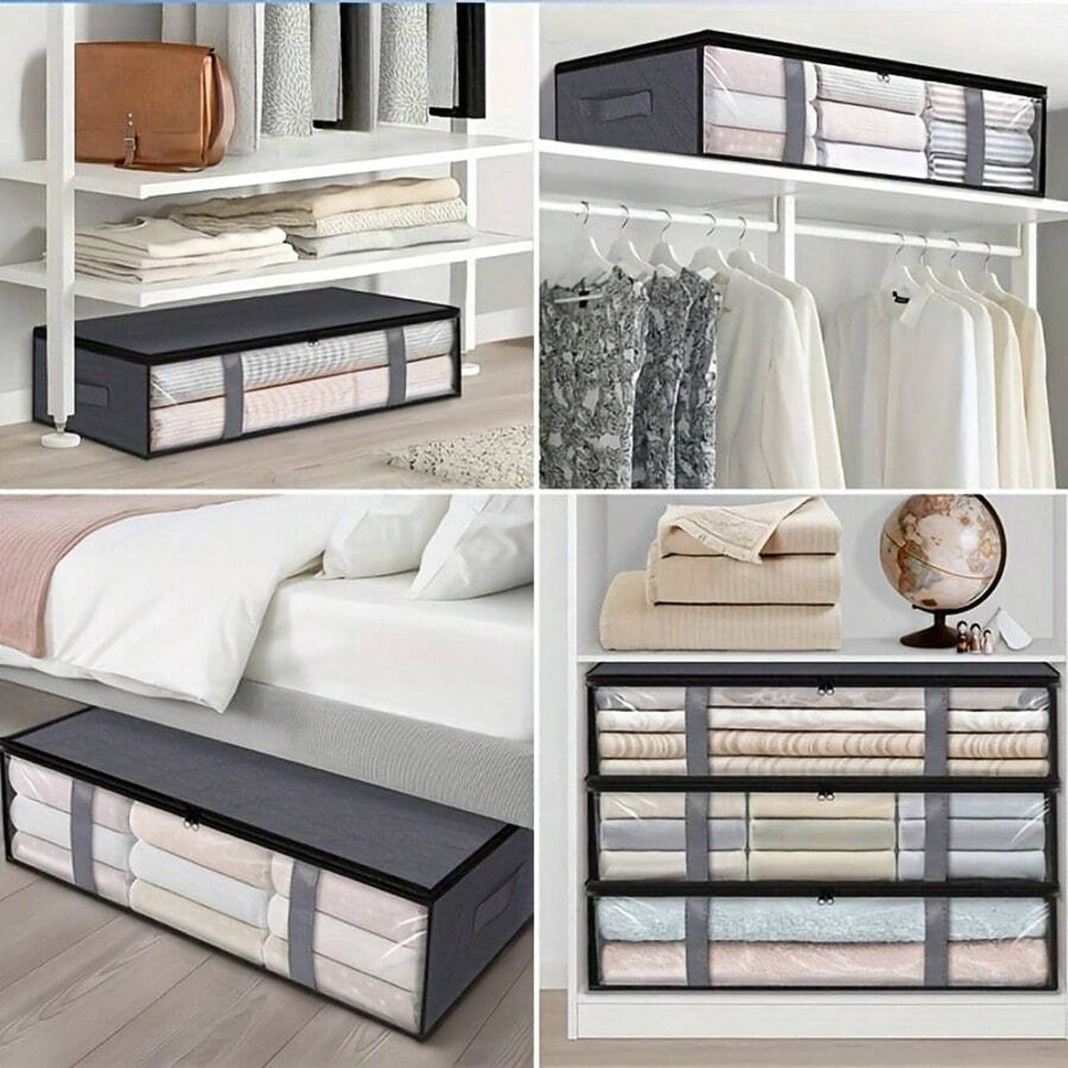 2er-Pack: Unterbett- und Über-Kleiderschrank-Aufbewahrungstaschen mit durchsichtigem Fenster