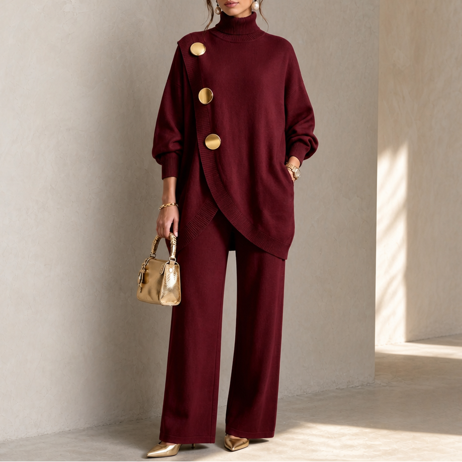 Elara Set – Rollkragenpullover und Hose mit weitem Bein Set