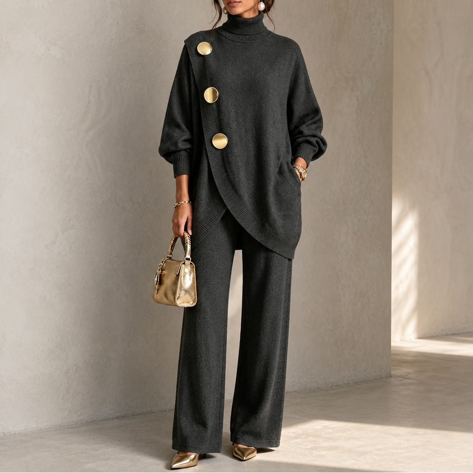 Elara Set – Rollkragenpullover und Hose mit weitem Bein Set