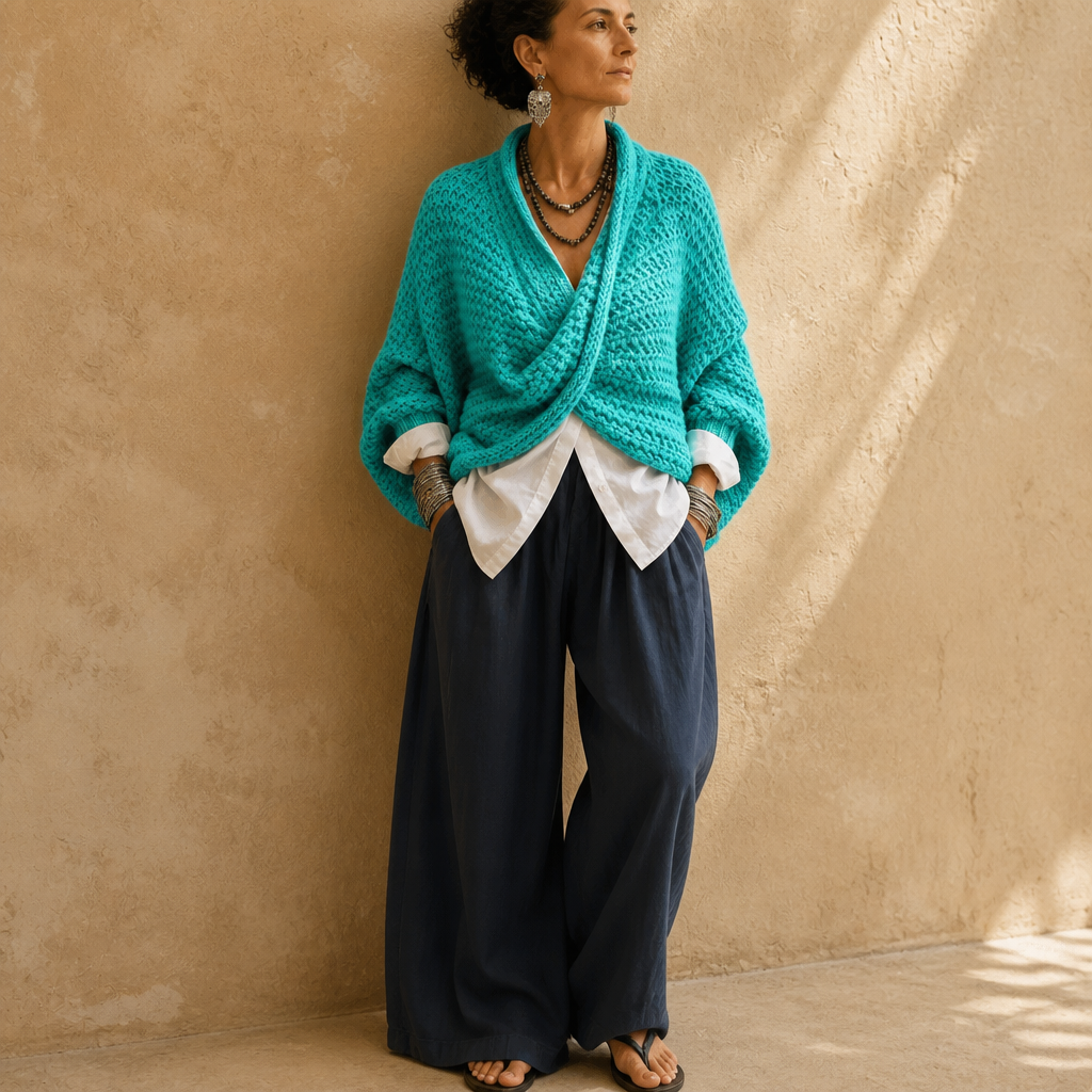 Chunky Knit Crossover V-Ausschnitt Pullover