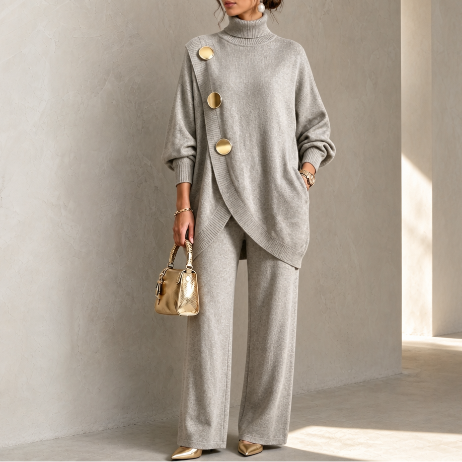 Elara Set – Rollkragenpullover und Hose mit weitem Bein Set
