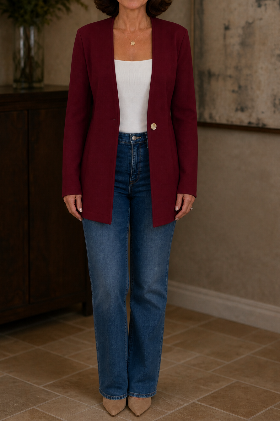 V-Ausschnitt Einknopf A-Linien Blazer