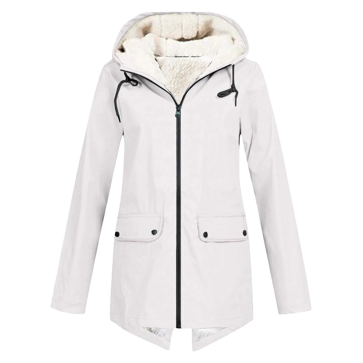 Wasserabweisende Damenjacke mit Kapuze und Sherpafutter
