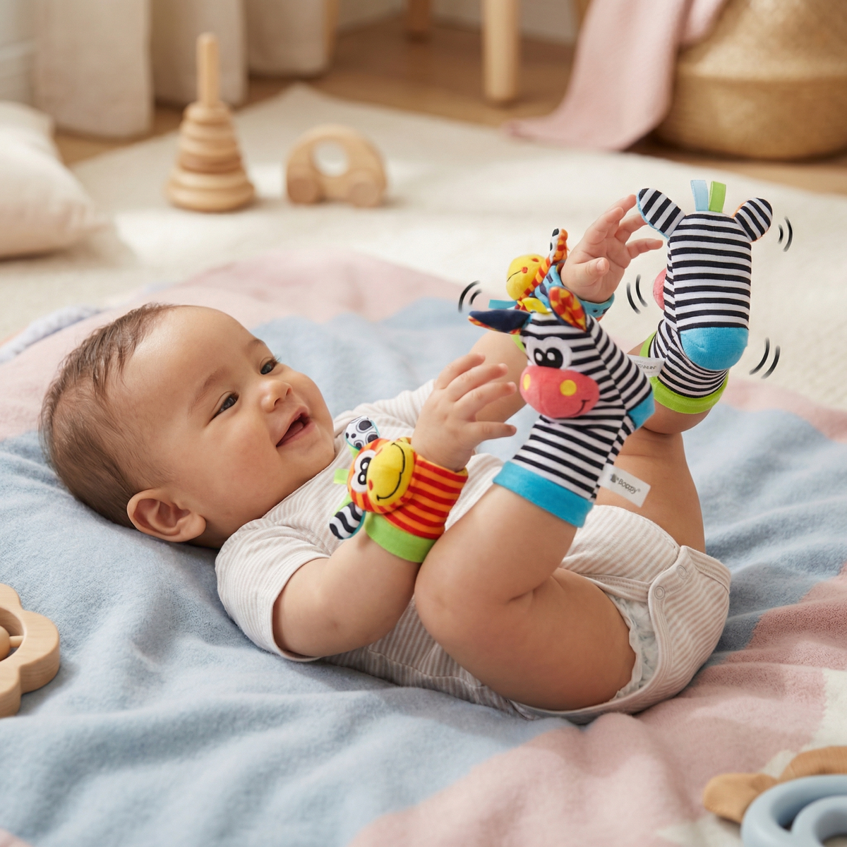 Set aus Rasseln und Socken für Babys | Buntes sensorisches Spielzeug zum frühen Lernen und zur Entwicklung motorischer Fähigkeiten