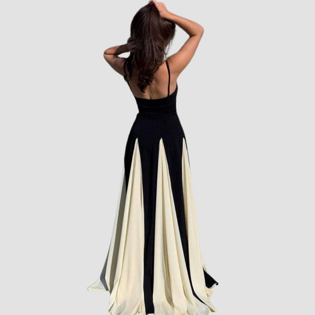 Damen Formelles Maxi-Kleid mit Herzausschnitt und zweifarbigem ausgestelltem Rock