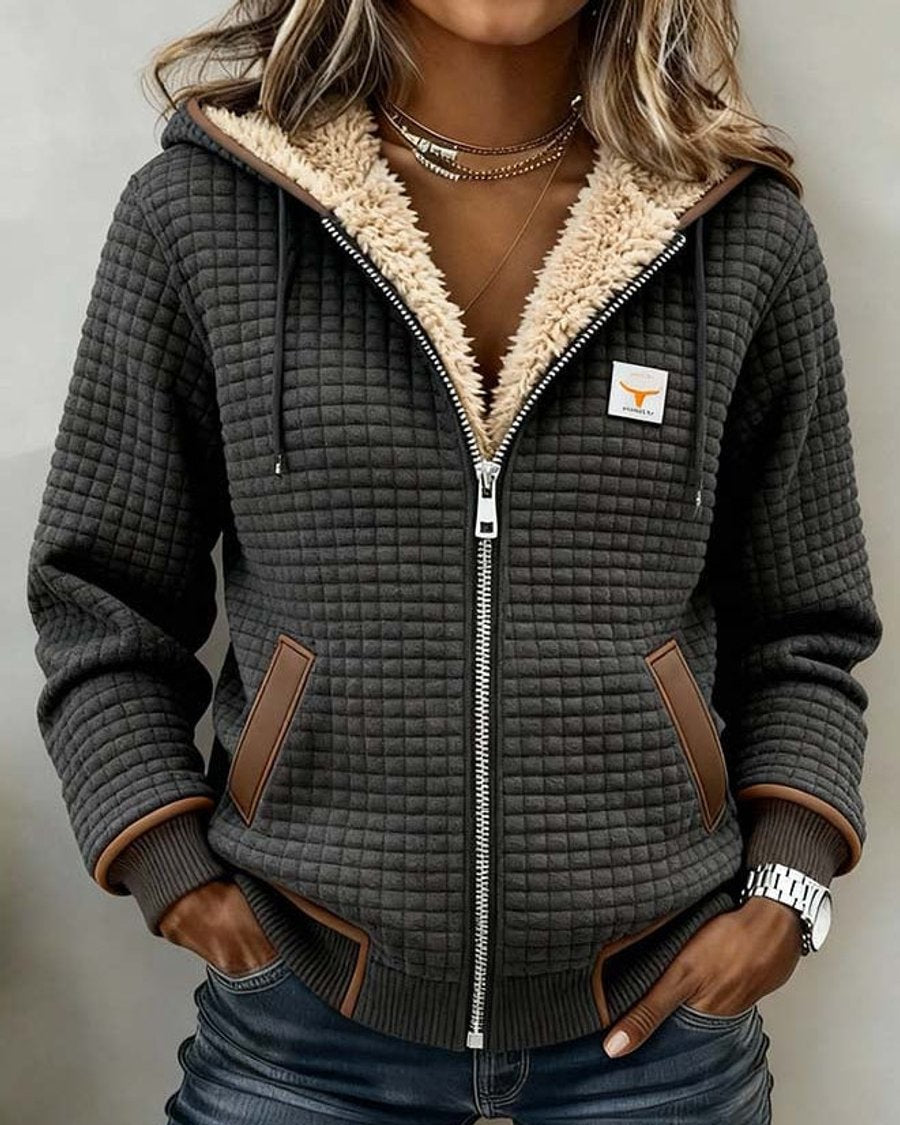 Sherpa-Gefütterte Gesteppte Zip-Up Kapuzenjacke